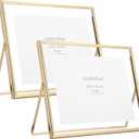 Gold 10x8" Floating Frame(Horizntal),2pack for Picture(7x5'',8x6'',9x7''),Rounded Edge Metal Frames Adjustable Tabletop/Shelf Photo Frame,for Wedding,Christmas,Birthady,Home or Office Decor.