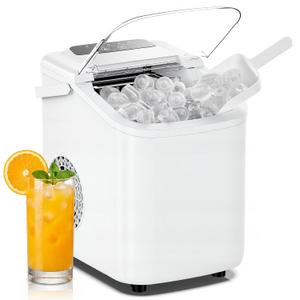 NEWBULIG Ice Maker, Countertop Ice Machine with Handle, 9 Bullet Cubes in 6~8 Mins, 26lbs Daily, Self-Cleaning with Basket and Scoop for Home/Kitchen/Camping/RV