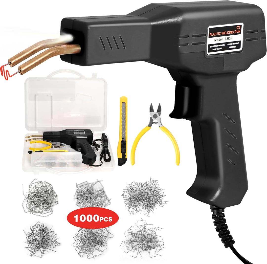 ATOLS Plastic Welder, 1000PCS Staples, Plastic Welding Kit, Hot Stapler Kit, Plastic Welder Gun Kit, Car Bumper Repair Kit, Plastic Repair Kit (Black-Corded)