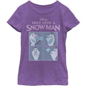 Disney Upon A Snowman Olaf Goofing Off Panels Girls Heather T-Shirt, Purple Berry, X-Small