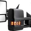 Towing Mirrors Compatible with 2014 2015 2016 2017 2018 Chevy Silverado GMC Sierra 1500 2500 HD 3500 HD with Power Glass LED Arrow Turn Signal Backup Lamp Running Light Heated Extendable Pair Set