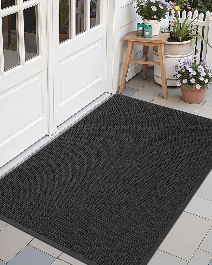 Color&Geometry Large Front Door Mat Outside Entrance, Heavy Duty Non Slip Low Profile Doormat for Entryway, Trap Dirt and Moisture Welcome Mats All-Weather, Easy Clean, Patio, Garage, 28"x60" Black (2'4" x 5' (Rectangular))