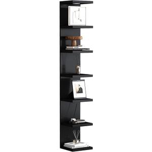 Versatile 7 Tier Wall Shelf Unit,Black Lack Wall Shelf, Display Floating Shelf with LED Remote Control Light