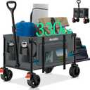 Collapsible Wagon with Tailgate,Foldable Cart with Wheels,330LBS Resting Large Capacity,2 Drink Holders & Side Pockets,Long Extender,for Groceries,Shopping,Camping,Beach,Garden,Grey (Gray)