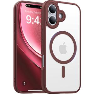 Magnetic for iPhone 17 Case,[Anti-Slip][Compatible with MagSafe][Military Grade Drop Protection] Shockproof Protective Translucent Matte Phone Case for iPhone 17 Case,Wine Red