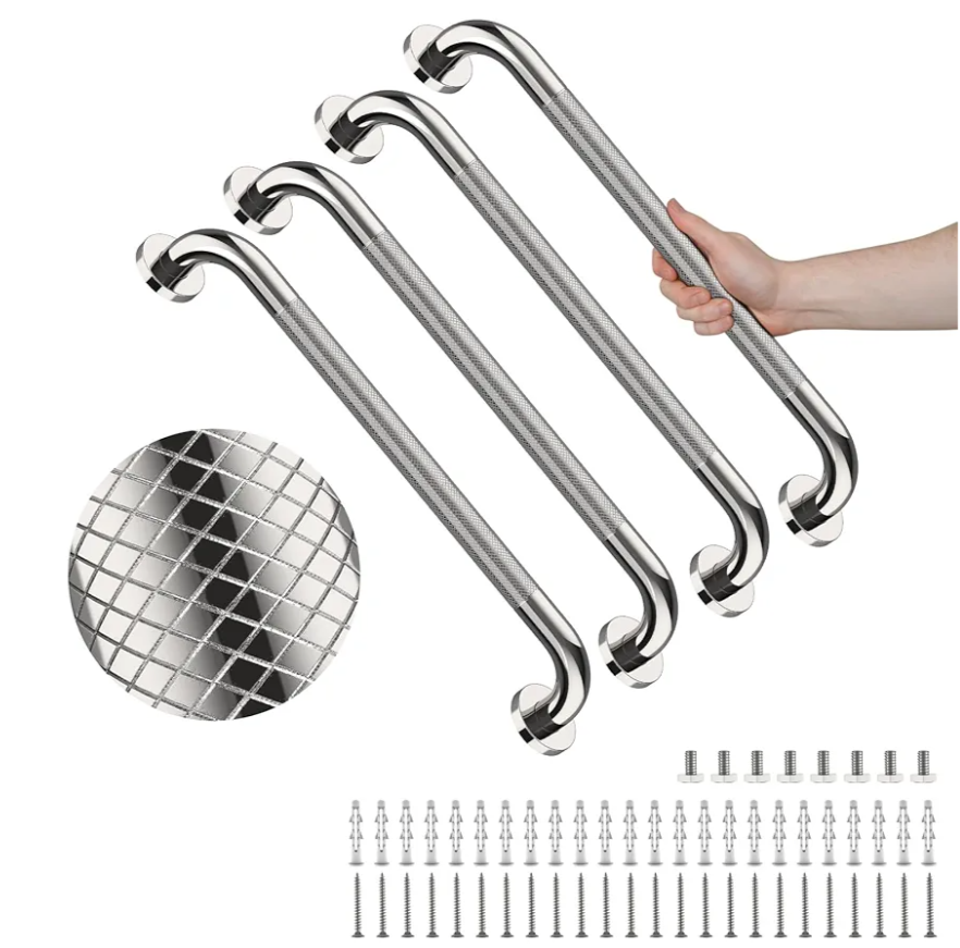4 Pack 24 Inch Shower Grab Bar, YuanDe Chrome Bathroom Grab Bar Handle w/Anti-Slip Knurled Grip, Stainless Steel Bath Balance Bar,1.25" Diameter Safety Hand Rail Support,Handicap Injury Elderly Senior