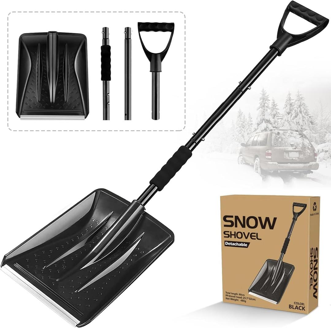 Snow Shovel for Car & Driveway, Upgraded 42.5" Lightweight Aluminum Alloy Shovel, Portable Foldable Snow Shovel for Emergency, Garden, Snow Removal, Heavy Duty Ice Shovel with Ergonomic Handle (Black)