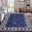 CAROMIO 9x12 Area Rug Modern Bordered Large Area Rug Machine Washable Rug for Living Room, Stain Resistant Non-Slip Accent Rug Minimalist Border Floor Cover Carpet for Bedroom Decor, Navy