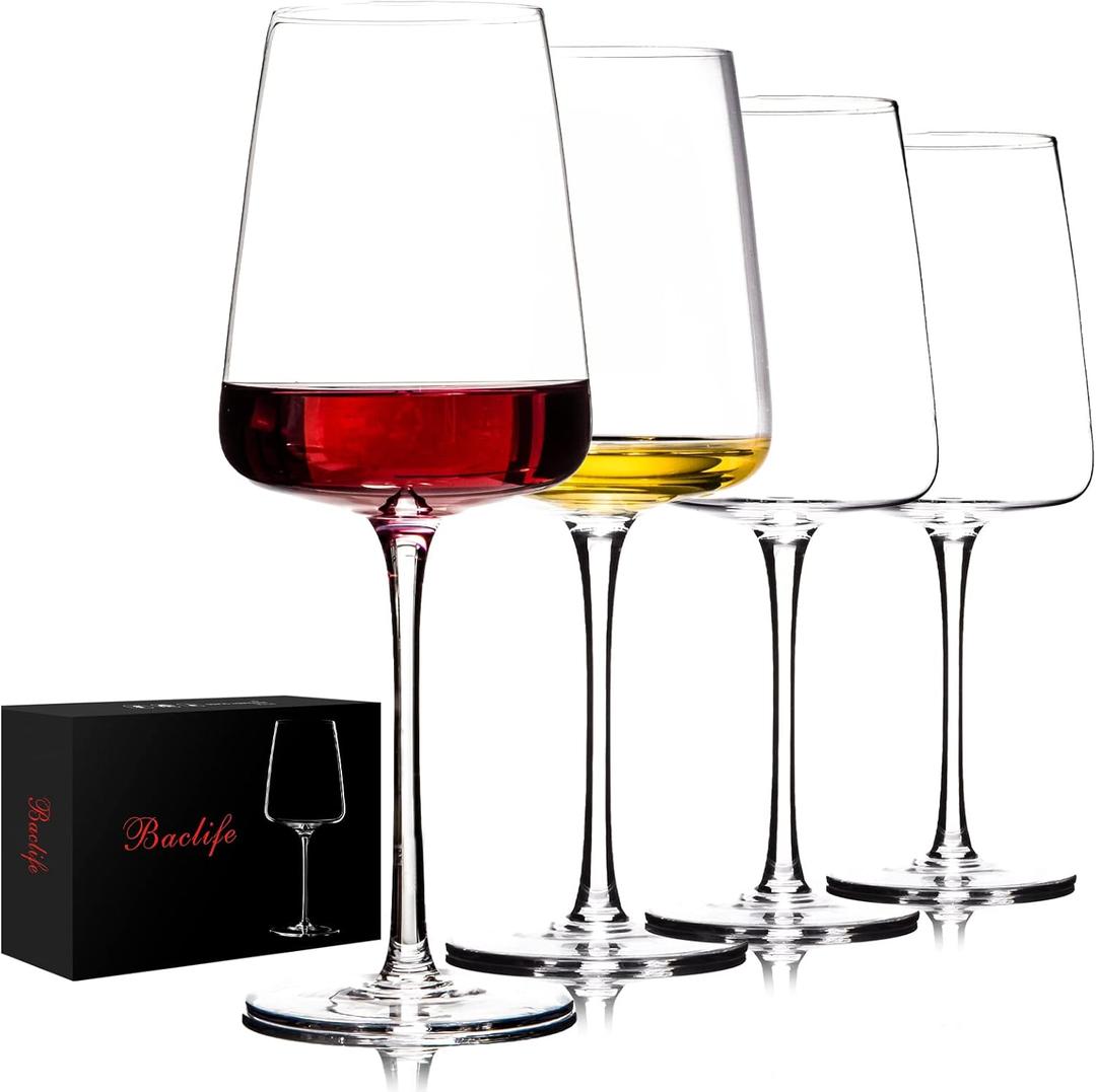 BACLIFE Hand Blown Red Wine Glasses Set of 4 Premium Crystal Wine Glasses With Long Stem,19 oz Unique Gift for Mother's Day, Wedding, Birthday Ideal for Restaurants,Home Bar