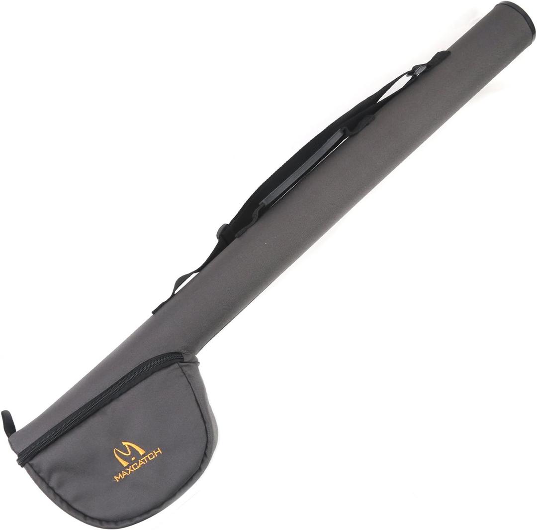 MAXIMUMCATCH Fly Fishing Rod Case with Reel Pouch, Complete Protection Bag, 9FT 2/4 Pieces Rod, Single (Gray, 9' 4sec) (For 9ft 4-section Fly Rod (Length: 30.7''))