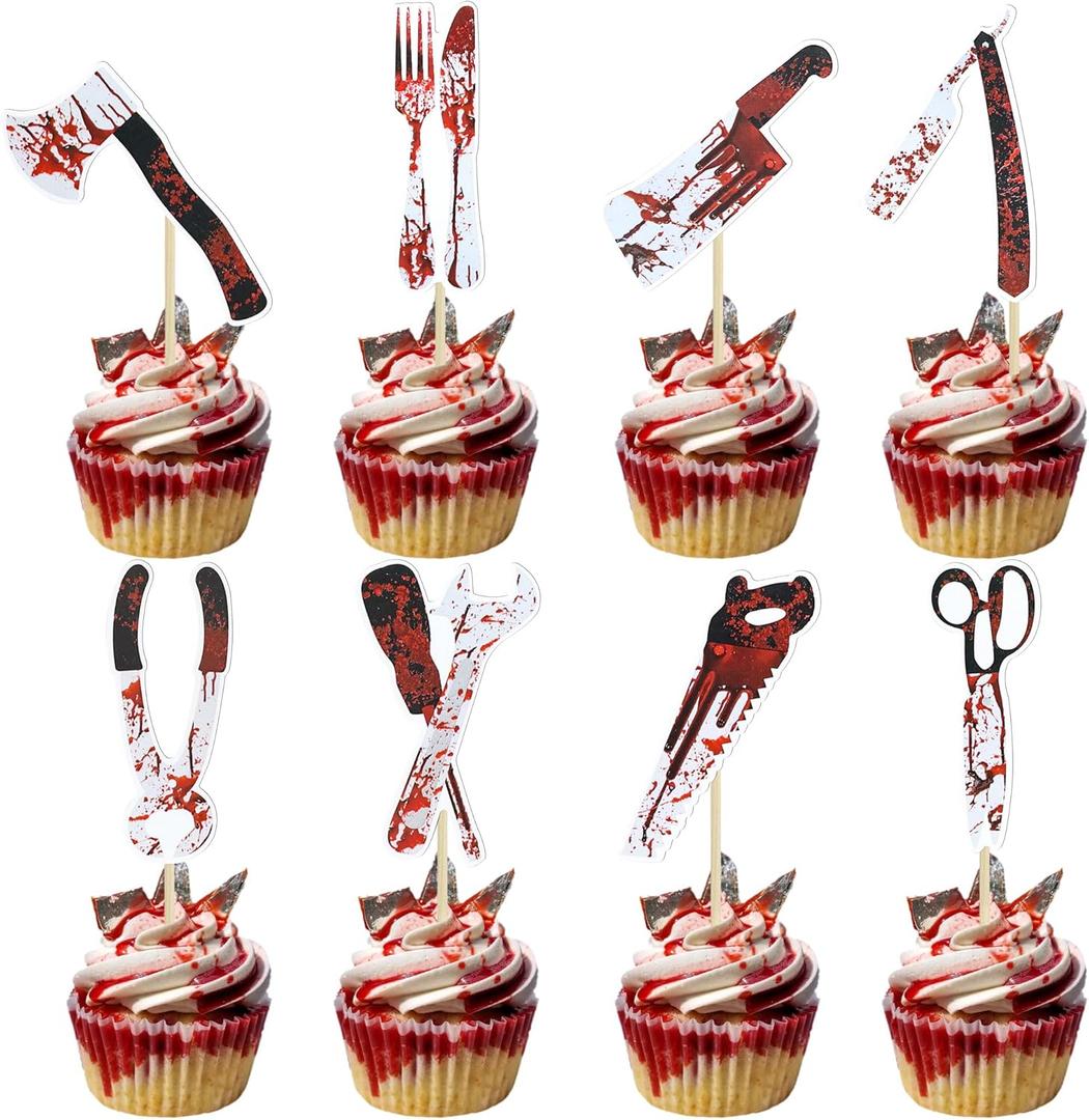 6 x Ephlyn 32Pcs DIY Halloween Knife Cupcake Toppers Halloween Cake Decorations For Party Zombie Theme Party Decoration Supplies