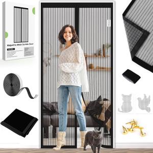 Magnetic Screen Door Mesh 38x83 Inch - BSHANO Mesh Door Curtain with Closure, Self Sealing Hands-Free Entry - Pet and Kid Friendly, Temporary Patio Door Screen - Keeps Bugs Out Let Breeze in (Fit Door Size To 36" x 82", Black)