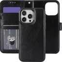 Bocasal Detachable Wallet Case for iPhone 15 Pro Max RFID Blocking Card Slots Holder Premium PU Leather Magnetic Kickstand Shockproof Wrist Strap Removable Flip Protective Cover 5G 6.7 inch (Black)