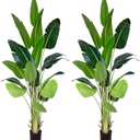 CETRD Artificial Bird of Paradise Plant 8Ft Fake Tropical Palm Tree with 18Trunks Faux Banana Leaf Trees in Pot for Home Indoor Outdoor Office Modern Decor Housewarming Gift（2Pcs）