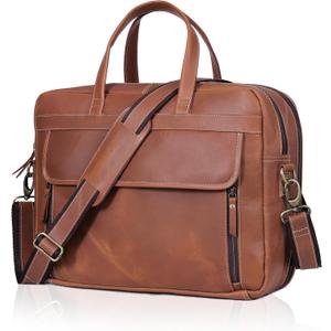 Full Grain italian Leather Briefcase for Men Top Choice Gifts Handcrafted Laptop Bag with Multiple Compartments (18 inch, Tan)