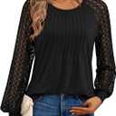 AUTOMET Womens Long Sleeve Shirts Business Casual Dressy Tops Lace Crewneck Work Trendy Fall Fashion Outfits Clothes (Black, XL)
