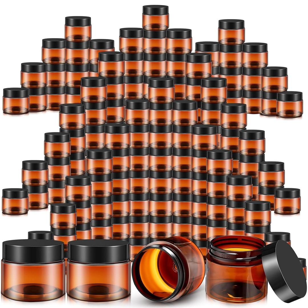 200 Pcs 4 oz Empty Bulk Plastic Container Jars with Lid Leak Proof Round Plastic Jars Small Cosmetic Travel Containers for Storage Makeup Creams Lotion Ointments, Amber