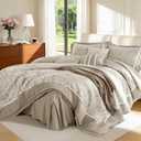 DEITAS King Size Comforter Set 7 Piece, Jacquard Woven with Damask, Bedding Set in a Bag Includes Soft Comforter, Bed Skirt, Pillow Shams, and Decorative Pillows, Beige
