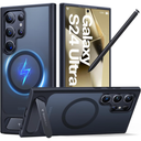 TORRAS Strong Magnetic & Seamless Stand for Samsung Galaxy S24 Ultra Case, Fit for MagSafe, MilGrade Drop Protection, Kickstand for Samsung Galaxy S24 Ultra Case, Translucent Back/Black Edge