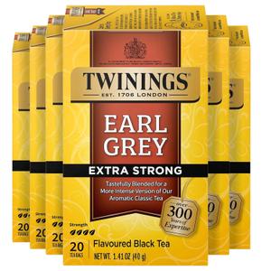 Twinings Earl Grey Extra Strong Black Tea Individually Wrapped Bags, 20 Count (Pack of 6), Flavoured with Citrus and Bergamot, Caffeinated, Enjoy Hot or Iced, 120 Teabags BBD 10/12/2025