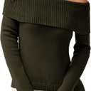 PRETTYGARDEN Off The Shoulder Sweater for Women 2026 Fall Fashion Cute Long Sleeve Tops Winter Ribbed Pullover Knit Outfits (Small, Army Green)