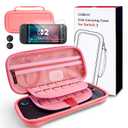 CoBak Large Capacity Carrying Case for Nintendo Switch 2 (2025) - 3 in 1 Accessories Bundle with 2 Screen Protectors, Thumb Grip Caps, 24 Game Cartridges, Hard Shell Portable Travel Pouch, Pink (7.9 inch)