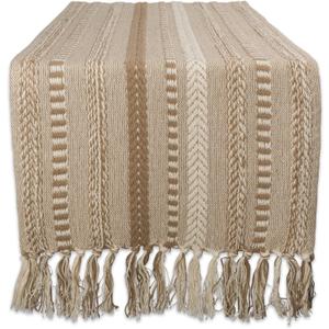 DII Farmhouse Braided Stripe Table Runner Collection, 15x72 (15x77, Fringe Included), Stone