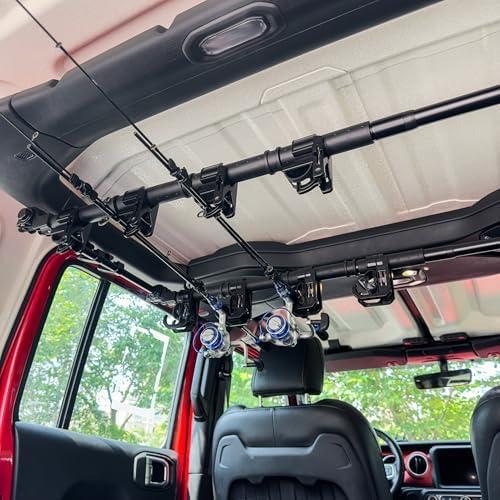 LITTLEMOLE Fishing Rod Holder Compatible with 4-Door Jeep Wrangler JL 2018-2025, Heavy Duty 4 Rod Capacity Fishing Pole Holder