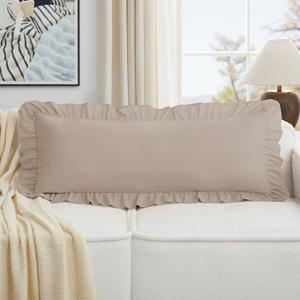 KKJIAF Khaki Lumbar Pillow Covers 14x36 Inch Set of 1, Microfiber Ruffled Pillow Shams, Ruffle Euro Sham Pillow Covers Lumbar Pillow Case for Couch Bed Livingroom
