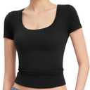 PUMIEY Women's T Shirts Short Sleeve Scoop Neck Basic Going Out Tops Fashion Slim Fit Tee Smoke Cloud Pro Collection (Medium)