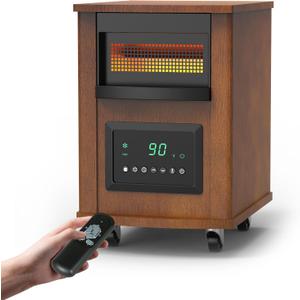 RealSmart Infrared Space Heater 1500W Electric Heater for Indoor Use | Remote Control, Thermostat & ECO Mode, Timer, Tip-Over & Overheat Protection, Dust Cover, Wheels