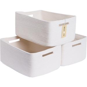 MiniArk Large Storage Baskets for Shelves, Closet Organizers Bins for Clothes Blanket Towels, Baby Nursery, Toy Baskets Box, Woven Rope Baskets, 17 x 13 x 7.5, 3 Packs Off White