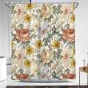 Coxila Floral Shower Curtain Vintage Flower Retro Plant Watercolor Dark Colorful Mustard Yellow Pale Peony Printed 60 x 72 Inch Polyester Fabric 12 Pack Hooks