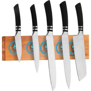 Magnetic Knife Holder Premium Acacia Wood Knife Storage with Double-Sided Magnetic Strip, Anti-Slip Base,  Elegant Countertop & Wall-Mounted Knife Organizer for Kitchen Tools