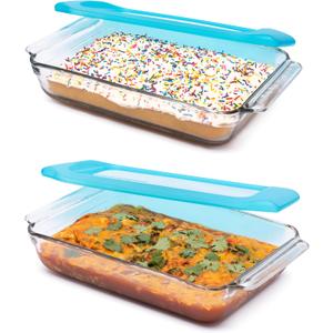 Libbey Bakers Premium 2 Piece Glass Baking Dish Set, Stackable Casserole Dish with Lid Set, Baking Glassware for Casseroles, Lasagna, Brownies, Cakes