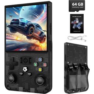 R36MAX Retro Handheld Game Console,64GB Open Source System Support 30+ Emulator Console,4.0 Inch IPS Screen Retro Gaming Console,4000mAh Battery,Video Game Console for Christmas-Transparent Black