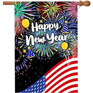2 x New Years Flag,Happy New Year Garden Flag 28 x 40 Inch Happy New Year House Flag for Greettings or Decoration