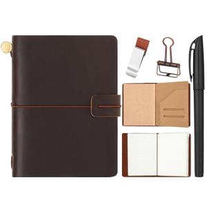 Thenshop Travelers Refillable Leather Journal Notebook Travel Diary Handmade Passport Travelers Journal for Men and Women with 3 Notebook Inserts, Pen Holder, Binder Clip(Brown,5.3x 4.1 Inch)