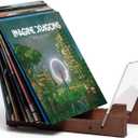 KAIU Vinyl Record Storage Holder - Solid Wood with Crystal Clear Acrylic Holder - Premium Design, Perfect 12" LPs or 7" Singles Display Unit - Stores and Supports up to 50 Albums (Vintage Brown)