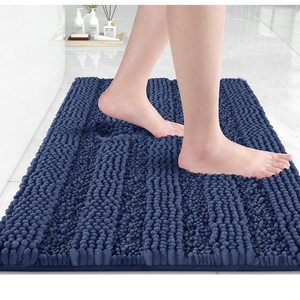 Yimobra Navy Blue Bathroom Rug Mat, Non Slip Quick Dry Bath Mats, Extra Thick and Super Absorbent Bath Rugs, Luxury Microfiber Chenille Plush Fluffy Washable Soft Shower Carpet for Floor, 24" x 17"