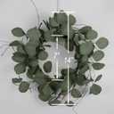Idyllic Eucalyptus Leaves Wreath Metal Polyester Green Wreath 14 Inches for The Front Door Dcor, 1 Pack