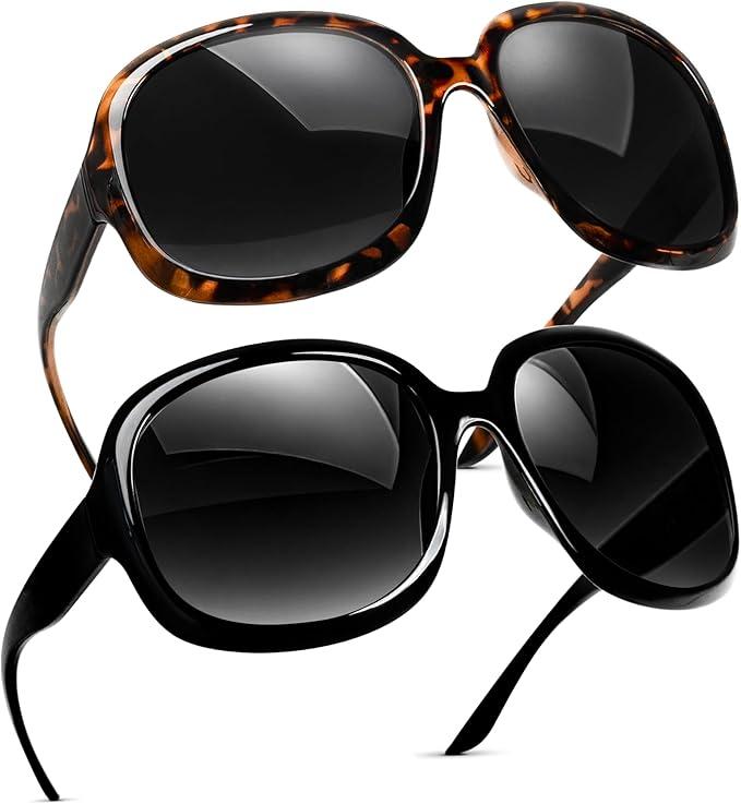 miyya Bug Eye Oversized Polarized Sunglasses Womens, Trendy Retro Sun Glasses for Women 2025, Oversized UV Protection Shades, 2 Pack