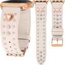 Wearlizer Leather Band Compatible with Apple Watch Bands Women 42/46/38/40/41/44/45/49mm, Dressy Fancy Designer Pretty Heart Charms Studded Strap for iWatch Series 11 10 9 8 7 6 5 4 SE/Ultra 3 2 1