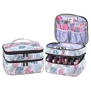 ZFZGFRCS Nail Polish Organizer- Holds 30 Bottles Nail Supply Organizers and Storage Double-layer Nail Bag Organizer Case Nail varnish Organizer Nail Polish Storage Bag with Handle (Leaf)