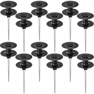 Chumia 12 Pieces 10 Inch Garden Hose Guide Spike, Zinc Coated Rustproof Heavy Duty Metal Stake with Top, Keeps Garden Hose Out of Flower Beds, Guard for Yard Plant Protection (Black)