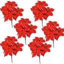 WISTART Christmas Artificial Poinsettia Flowers 6Pack Silk Red Poinsettia Artificial Bushes Red Christmas Flowers 7 Heads Velvet Poinsettia Floral Bouquet with Stem for Party Home Holiday Decoration