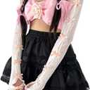 Women's Mesh Lace Shrug Crop Top Y2K Aesthetic Arm Sleeves Cardigan with Bow Grunge Cute Fairycore Accessories (Pink)