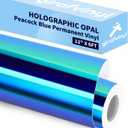 Peacock Blue Holographic Permanent Adhesive Vinyl - 12 Inch X 6 FT Easy to Weed Peacock Blue Opal Vinyl for Home Decorations, DIY Christmas Decor'