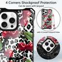 for iPhone 12 Pro Max Cheetah Print Cherry Case with Chain Strap [Compatible with MagSafe] Magnetic Clear Four Corners Shockproof Leopard Cherries Cover for Girls Women iPhone 12 Pro Max