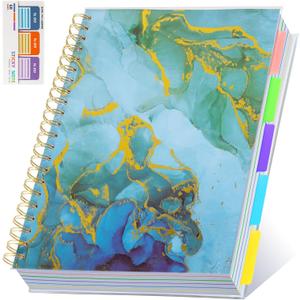 5 Subject Notebook for Work with Removable Dividers Tabs, Large 8.5" x 11 Spiral Lined Notebooks for School Note Taking & Organizer, A4 240 Pages College Ruled Journal for Women & Writing, Blue